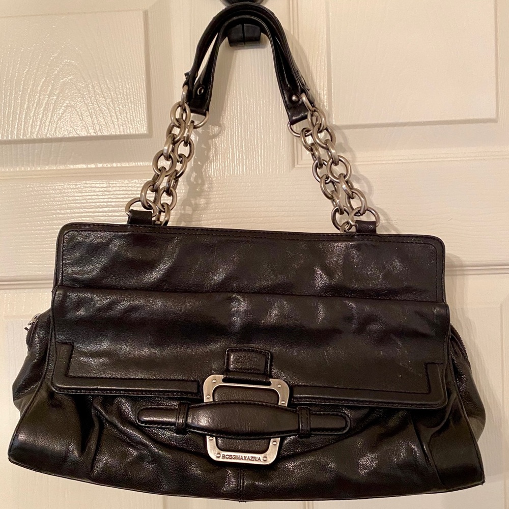 BCBG MAXAZRIA Black leather bag metal chain straps - Picture 6 of 13